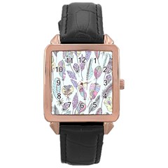 Vector Illustration Seamless Multicolored Pattern Feathers Birds Rose Gold Leather Watch  by Vaneshart