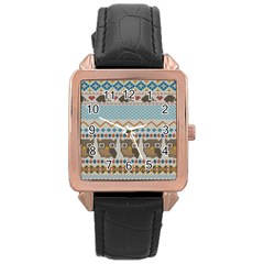 Fabric Texture With Owls Rose Gold Leather Watch  by Vaneshart