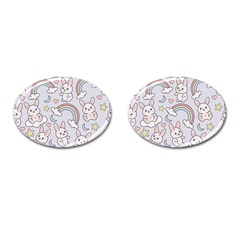 Seamless Pattern With Cute Rabbit Character Cufflinks (oval) by Vaneshart