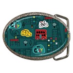 Seamless-pattern-hand-drawn-with-vehicles-buildings-road Belt Buckles Front