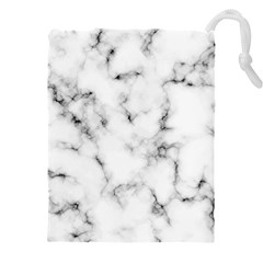 White Faux Marble Texture  Drawstring Pouch (5xl) by Dushan