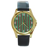 Evil Heart Graffiti Pattern Round Gold Metal Watch Front