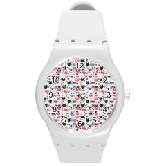Adorable Seamless Cat Head Pattern01 Round Plastic Sport Watch (m) by TastefulDesigns