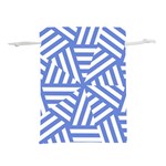 Geometric blue and white lines, stripes pattern Lightweight Drawstring Pouch (L) Back