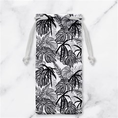 Black And White Leafs Pattern, Tropical Jungle, Nature Themed Jewelry Bag by Casemiro
