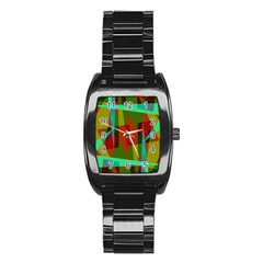 Rainbow Colors Palette Mix, Abstract Triangles, Asymmetric Pattern Stainless Steel Barrel Watch by Casemiro