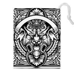Tiger Illustration Vintage Border Frame Engraving With Retro Ornament Pattern Antique Rococo Style Drawstring Pouch (5xl) by Amaryn4rt