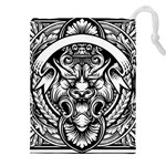 Tiger Illustration Vintage Border Frame Engraving With Retro Ornament Pattern Antique Rococo Style Drawstring Pouch (5XL) Front