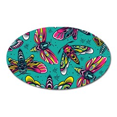 Vintage Colorful Insects Seamless Pattern Oval Magnet by Amaryn4rt