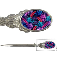 Background With Violet Blue Tropical Leaves Letter Opener by Amaryn4rt