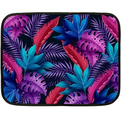 Background With Violet Blue Tropical Leaves Fleece Blanket (mini) by Amaryn4rt
