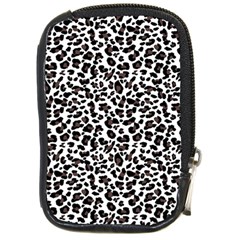 Leopard Spots, White, Brown Black, Animal Fur Print Compact Camera Leather Case by Casemiro