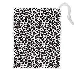 Leopard Spots, White, Brown Black, Animal Fur Print Drawstring Pouch (5xl) by Casemiro
