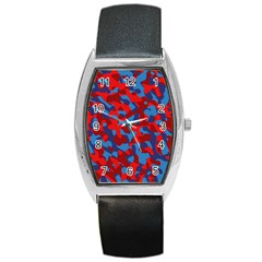 Red And Blue Camouflage Pattern Barrel Style Metal Watch by SpinnyChairDesigns