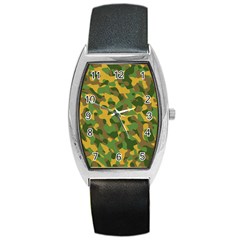 Yellow Green Brown Camouflage Barrel Style Metal Watch by SpinnyChairDesigns