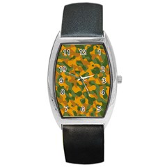 Green And Orange Camouflage Pattern Barrel Style Metal Watch by SpinnyChairDesigns