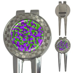 Purple And Green Camouflage 3-in-1 Golf Divots by SpinnyChairDesigns