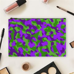 Purple And Green Camouflage Cosmetic Bag (large) by SpinnyChairDesigns