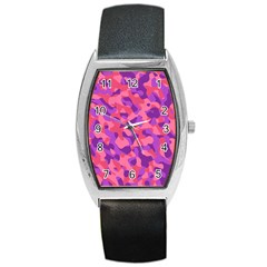 Pink And Purple Camouflage Barrel Style Metal Watch by SpinnyChairDesigns