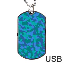 Blue Turquoise Teal Camouflage Pattern Dog Tag Usb Flash (one Side) by SpinnyChairDesigns