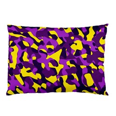 Purple And Yellow Camouflage Pattern Pillow Case by SpinnyChairDesigns