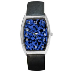 Black And Blue Camouflage Pattern Barrel Style Metal Watch by SpinnyChairDesigns