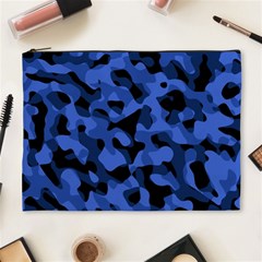 Black And Blue Camouflage Pattern Cosmetic Bag (xl) by SpinnyChairDesigns