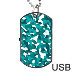 Teal And White Camouflage Pattern Dog Tag Usb Flash (two Sides) by SpinnyChairDesigns