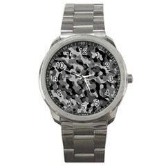 Grey And Black Camouflage Pattern Sport Metal Watch by SpinnyChairDesigns