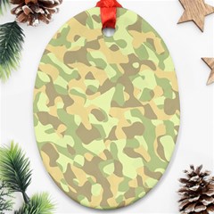 Light Green Brown Yellow Camouflage Pattern Oval Ornament (two Sides) by SpinnyChairDesigns