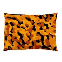 Orange And Black Camouflage Pattern Pillow Case by SpinnyChairDesigns