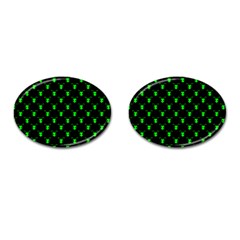 Neon Green Bug Insect Heads On Black Cufflinks (oval) by SpinnyChairDesigns