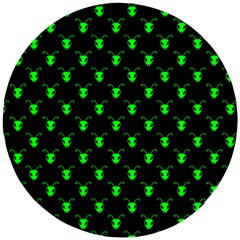 Neon Green Bug Insect Heads On Black Wooden Puzzle Round by SpinnyChairDesigns
