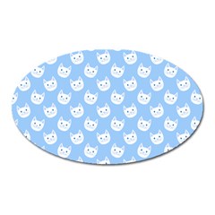 Cute Cat Faces White And Blue  Oval Magnet by SpinnyChairDesigns