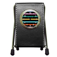 Colorful Mime Black Stripes Pen Holder Desk Clock by tmsartbazaar