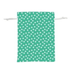 Biscay Green White Floral Print Lightweight Drawstring Pouch (s) by SpinnyChairDesigns