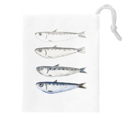 Pencil Fish Sardine Drawing Drawstring Pouch (4xl) by HermanTelo