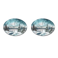 Winter Landscape Low Poly Polygons Cufflinks (oval) by HermanTelo