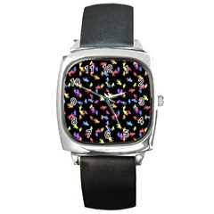 Multicolored Hands Silhouette Motif Design Square Metal Watch by dflcprintsclothing