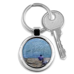 Senior Man Fishing At River, Montevideo, Uruguay001 Key Chain (round) by dflcprintsclothing