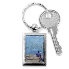 Senior Man Fishing At River, Montevideo, Uruguay001 Key Chain (rectangle) by dflcprintsclothing