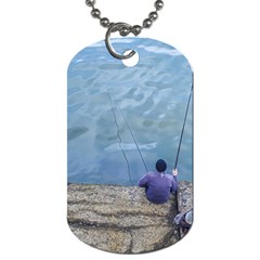 Senior Man Fishing At River, Montevideo, Uruguay001 Dog Tag (two Sides) by dflcprintsclothing