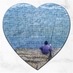 Senior Man Fishing At River, Montevideo, Uruguay001 Jigsaw Puzzle (heart) by dflcprintsclothing