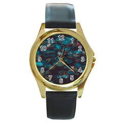 Realeafs Pattern Round Gold Metal Watch by Sparkle