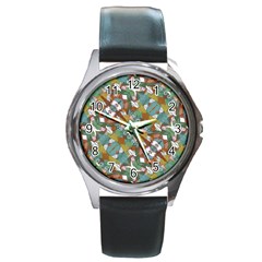 Multicolored Collage Print Pattern Mosaic Round Metal Watch by dflcprintsclothing