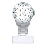 Black And White Cricket Sport Motif Print Pattern Plastic Nurses Watch Front