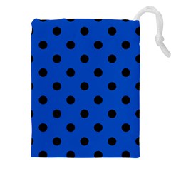 Large Black Polka Dots On Absolute Zero Blue - Drawstring Pouch (5xl) by FashionLane