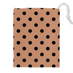 Large Black Polka Dots On Antique Brass Brown - Drawstring Pouch (4xl) by FashionLane