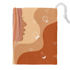 Online Woman Beauty Brown Drawstring Pouch (5xl) by Mariart
