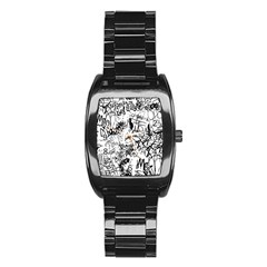 Black And White Graffiti Abstract Collage Stainless Steel Barrel Watch by dflcprintsclothing